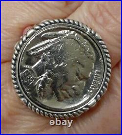 Native American Nickel Coin Rhodonite Gemstone Sterling Silver Unisex Ring Sz 7