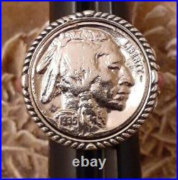Native American Nickel Coin Rhodonite Gemstone Sterling Silver Unisex Ring Sz 8