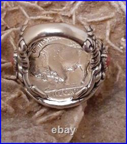 Native American Nickel Coin Rhodonite Gemstone Sterling Silver Unisex Ring Sz 8