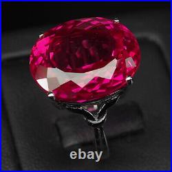 Pink Raspberry Rubellite Oval 925 Sterling Silver Ring Size 6.75 Jewelry Gift