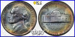 Rare Toner! 1945-s Jefferson War-time Silver Nickel. Pcgs Ms-65