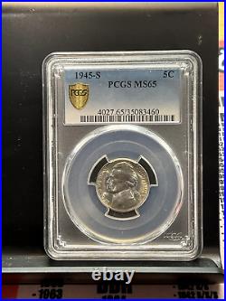 Rare Toner! 1945-s Jefferson War-time Silver Nickel. Pcgs Ms-65