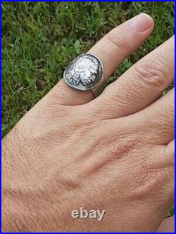 Signet ring authentic Buffalo Indian Nickel coin sterling silver 1916 to 1938