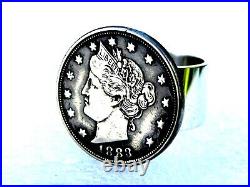 Signet sterling silver ring authentic 1883 Liberty V Nickel coin 6 to 12 size