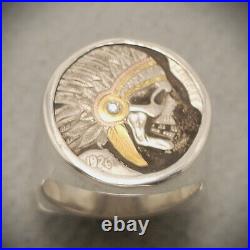 Skulled 1926 Buffalo Nickel made into Silver Coin Ring