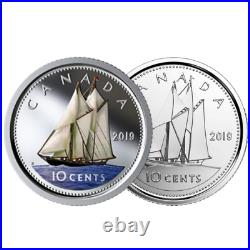 Two Canada 10 cents coins, Silver Colorized Schooner + Brilliant UNC 2019