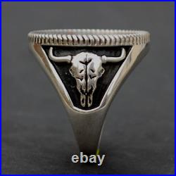 US 1913 1938 Indian Head Buffalo Nickel 925 Sterling Silver Ring Buffalo Skull