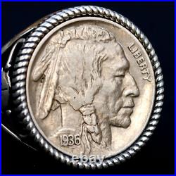 US 1936 Indian Head Buffalo Nickel 925 Sterling Silver Ring NEW Buffalo Skull