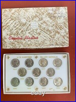 U. S. Wartime Silver Nickels 1942-1943 11 Coins In Capital Holder