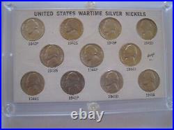 U. S. Wartime Silver Nickels-BU Uncirculated 11-Coins 1942-1945