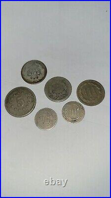 Us Coin Lot Silver Three Cent Trimes Shield Nickel & Dimes