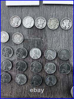 Us Silver Coin Lot Mercury Dimes, Wheat Pennies, Buffalo Nickel, Steel Cent