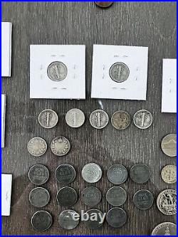 Us Silver Coin Lot Mercury Dimes, Wheat Pennies, Buffalo Nickel, Steel Cent