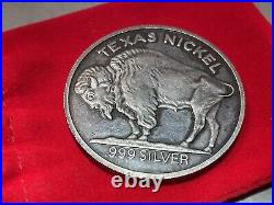 VINTAGE The Texas mint. 999 Fine Silver 2 Ounce Buffalo Nickel Coin Design