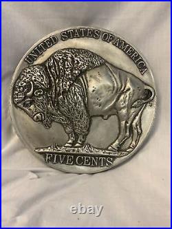 VTG RARE Collectible Wall Hanging American Buffalo Nickel Coin 1972 Aluminum 12