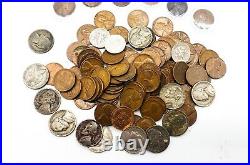 Vintage Silver Coins Lot Half Dollar Dimes Nickels Wheat Pennies Mixed Treasures