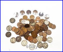 Vintage Silver Coins Lot Half Dollar Dimes Nickels Wheat Pennies Mixed Treasures