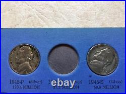 WW2? 9 Silver Nickel 5C 1942S 1944S 1945S 45 Coin 1939 196 Whitman Album 1945