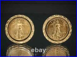 Without Stone Women's Coin Estate American Eagle Earrings 14k Yellow Gold Plated